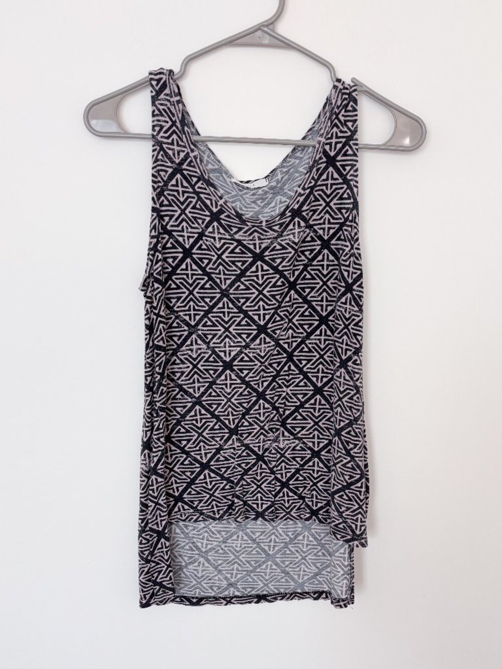 Lush Navy Cream Geometric Print High Low Tank Top Small 2010s Boho